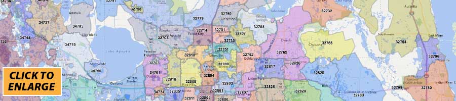 Orange County Zip Code Map - Florida County Maps - Florida Mailing Lists for Sale